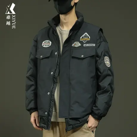 新国标90%鸭绒假两件羽绒服男冬季宽松大码加肥加大7XL飞行服外套商品大图