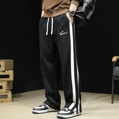 直筒运动裤男士春秋款宽松大码潮牌新款裤子休闲条纹卫裤春季男裤商品大图