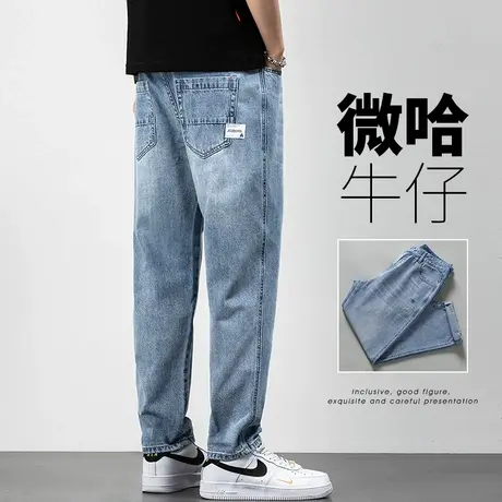 夏季薄款潮牌浅色日系港风牛仔裤男士2024新款夏天九分休闲男裤子商品大图