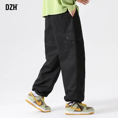 男士黑色工装裤子男潮牌高街2023年新款抽绳束脚裤宽松直筒休闲裤商品大图