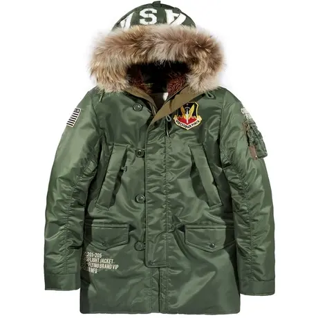 VIP冬季连帽棉衣男中长款加厚毛领外套N3B棉服美式复古保暖棉袄潮商品大图