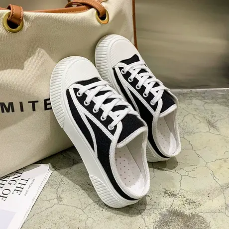 懒人包头半拖鞋女外穿2023年新款女夏季帆布鞋子平底休闲半托女鞋图片