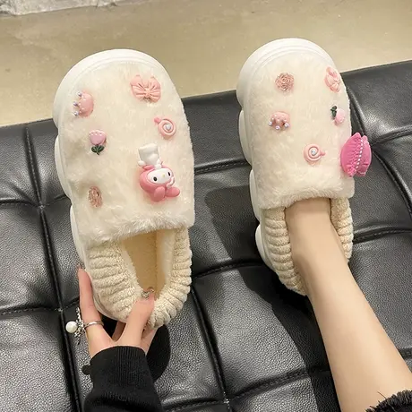 月子棉鞋女冬季外穿包跟可爱卡通厚底防滑室内家居保暖毛绒棉拖鞋商品大图