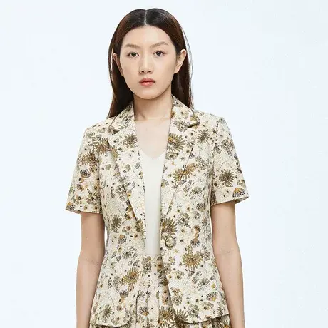 朗姿夏季纯棉植物印花气质通勤女式西装新款西装奥莱商品大图