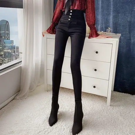 粉红大布娃娃紧身牛仔裤高腰显瘦女2022新款春修身小脚百搭裤子商品大图