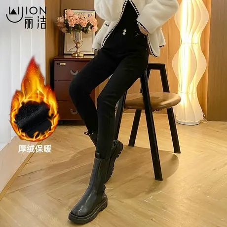 黑色紧身牛仔裤女加绒加厚2023年秋冬新款高腰显瘦铅笔裤小脚裤子商品大图