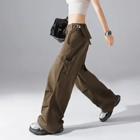 工装裤春秋季女美式抽绳束脚运动裤休闲阔腿裤棕色宽松直筒裤新款商品大图