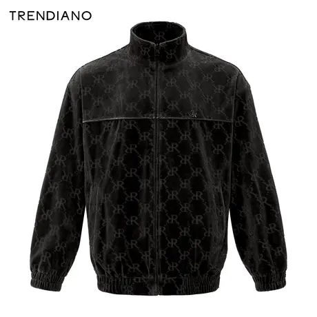 TRENDIANO老钱风绒感立领外套2024年春季新款烧花休闲百搭上衣男商品大图