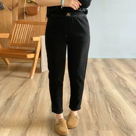 dza 高腰显瘦加厚收腿裤子女冬外穿加绒休闲裤百搭直筒纯色宽松裤图片