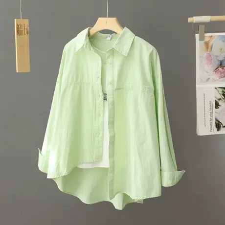 纯棉简约休闲衬衫女外穿内搭叠穿衬衣不规则下摆宽松长袖上衣春秋图片