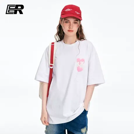 ER笑脸爱心短袖T恤男2023夏季新款美式潮牌ins情侣体恤宽松休闲图片