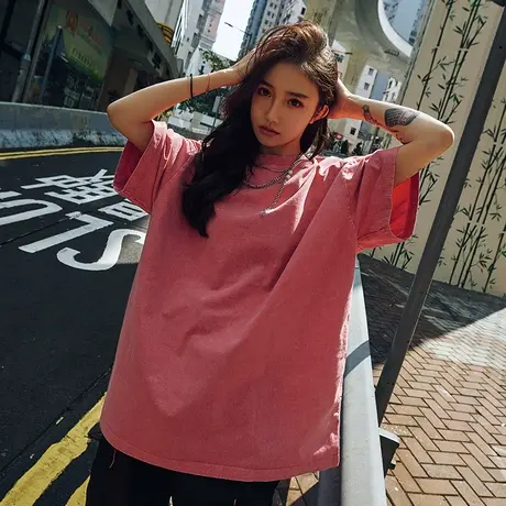 Nuthink美式做旧水洗樱花色短袖T恤男潮牌潮流街头宽松半袖男款夏商品大图