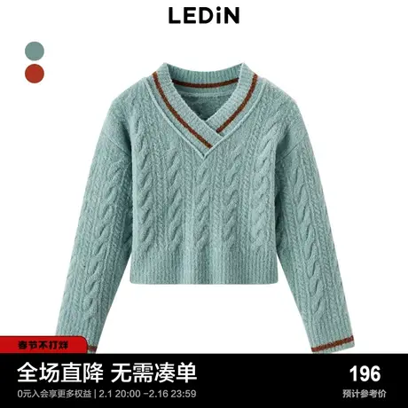 乐町V领毛衣女冬季复古温柔针织衫C5EEC4L02图片