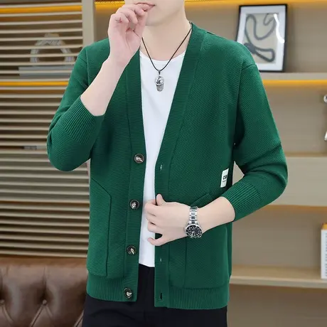 针织衫外套男秋季新款纯色纽扣毛衣开衫潮流时尚休闲百搭大码男装图片