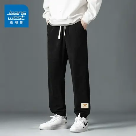 KZ真维斯秋冬季束脚灯芯绒运动休闲长裤男士卫裤条绒灯草绒松紧腰商品大图