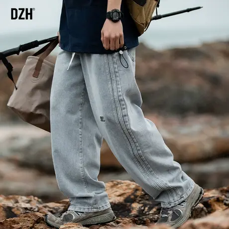 男生浅色牛仔裤男潮牌潮流直筒裤子2024新款直筒裤美式休闲运动裤商品大图