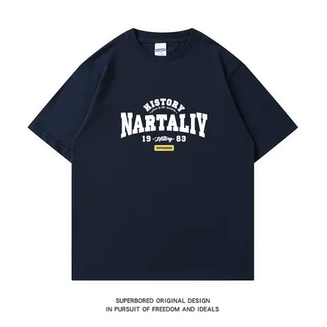 夏季潮牌美式复古字母印花短袖t恤男学生纯棉宽松休闲圆领体恤衫图片