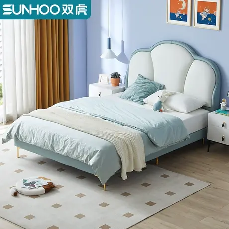 双虎儿童床男童青少年软包皮床男孩女孩云朵公主床卧室单人床105N图片