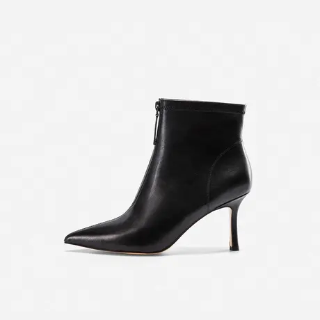 Nine West/玖熙短靴女高跟2023年秋冬新款细跟前拉链复古简约靴子图片