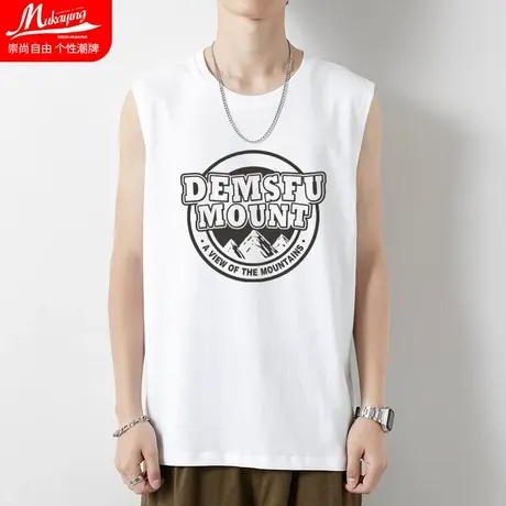 港风背心男潮牌夏季篮球健身运动砍袖宽肩无袖t恤2023款打底内搭图片