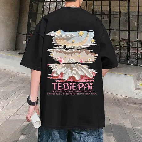 纯棉薄款短袖t恤男夏季休闲2023新款宽松半袖ins潮牌体恤打底上衣商品大图