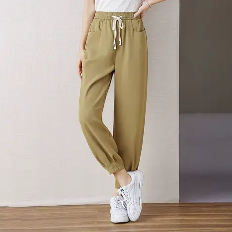 伊自尚2023年新款大码女装时尚胖mm宽松百搭显瘦九分松紧腰哈伦裤图片