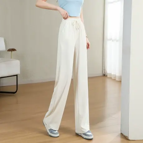 时尚气质休闲裤2023年夏季新款女士简约高腰显瘦通勤百搭阔腿长裤商品大图