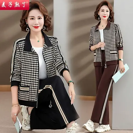 妈妈秋装运动套装洋气新款短卫上衣服外套中老年女装减龄春两件套图片