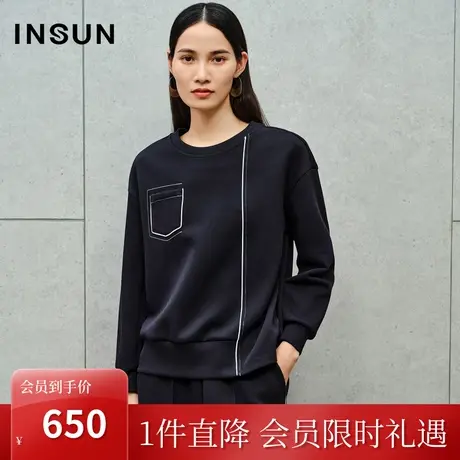 恩裳2023秋季新款时尚宽松休闲解构分割线设计空气层卫衣图片