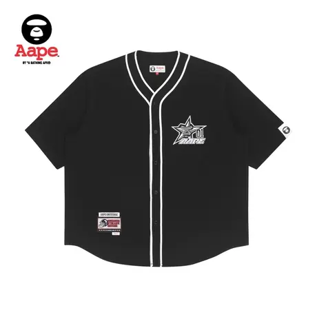 Aape旗舰店男装春夏字母简约刺绣排扣休闲短袖衬衫8406XXI商品大图