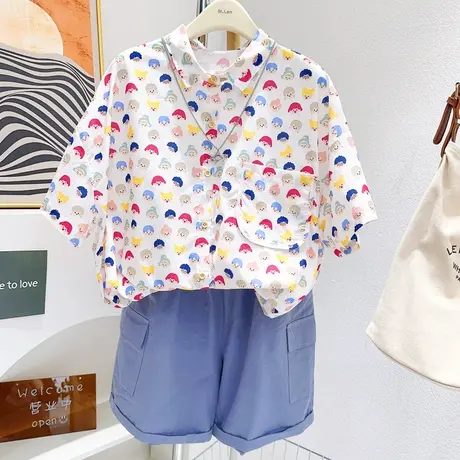 学院风日系软妹童趣减龄衬衫夏季港风chic卡通花衬衣棉质宽松遮肉图片