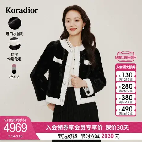 珂莱蒂尔女装2023冬季新款珠扣设计感短款皮草外套图片