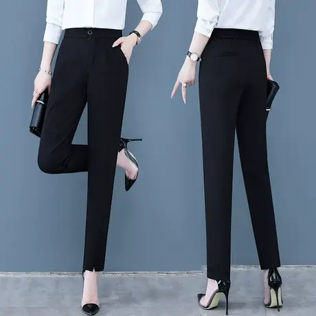 黑色哈伦裤女2023年新款高腰开叉烟管显瘦小脚裤小个子职业西装裤商品大图