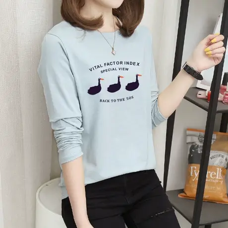 白色长袖t恤女2022年新款春夏季韩版休闲宽松t桖百搭打底衫上衣潮商品大图