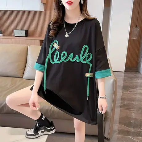 小众设计感短袖t恤女夏装韩版宽松大码中长款百搭学生假两件上衣图片