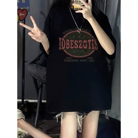 纯棉重磅美式复古短袖t恤女2023年新款夏季宽松oversize半袖上衣商品大图