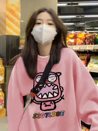 圆领卫衣女高级感超好看秋冬加绒加厚小众设计长袖上衣外套国潮图片