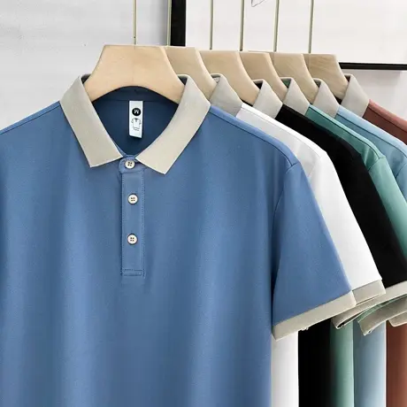 新款夏季丝光珠地高端polo衫男士短袖商务细线翻领T恤上衣保罗衫商品大图