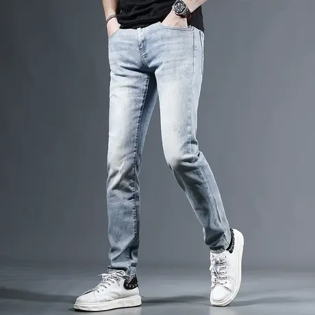 浅蓝色牛仔裤男2023夏季新款修身直筒男士潮流休闲薄款潮流裤子男商品大图