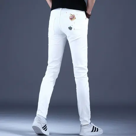 时尚印花白色牛仔裤男款秋款潮流2023爆款裤子夏天休闲男士欧洲站商品大图