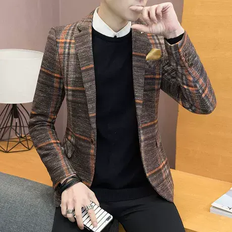 男士外套新款2018韩版休闲小西装男上衣修身潮流春秋帅气男装西服商品大图