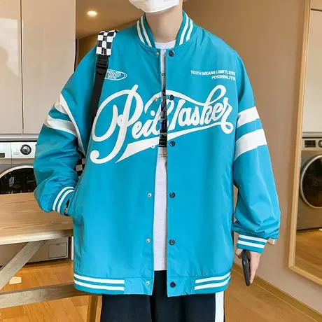 港风夹克男春秋季休闲痞帅美式外套字母ins潮流宽松棒球服上衣服商品大图