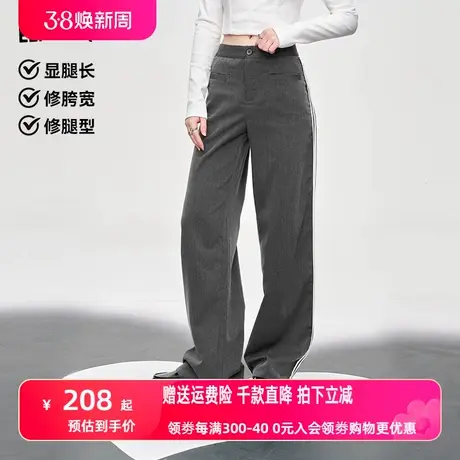 妖精的口袋黑灰色直筒西装裤女2024年早春新款宽松休闲显瘦裤子图片