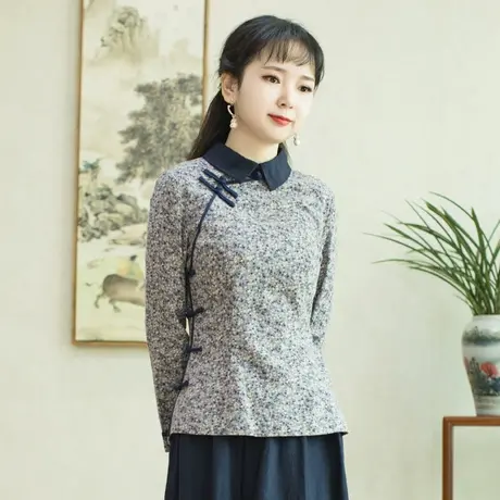 筠雅唐装女中国风旗袍上衣女秋季新款复古时尚禅服茶艺师中式女装商品大图