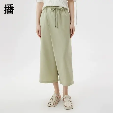 播高腰阔腿裤女2023夏季新款时尚休闲抽绳装饰侧缝袋宽松七分裤商品大图