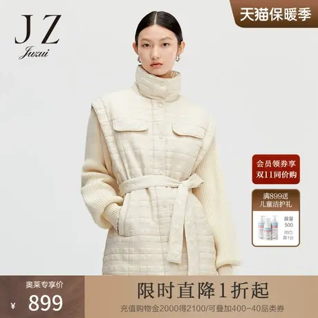 玖姿2021冬季新款安娜蔻系列米白色一手长拼接设计感女羽绒服外套图片