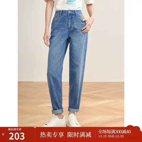 【商场同款】茵曼2023春女装新款复古通勤松紧腰宽松牛仔萝卜裤图片