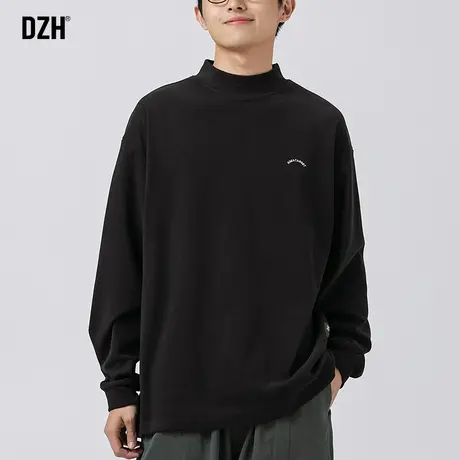 男士黑色半高领打底衫男重磅德绒长袖T恤男款宽松春秋款内搭上衣商品大图