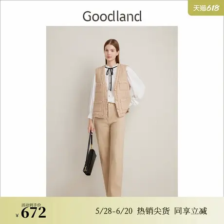 Goodland美地春季法式优雅无袖背心维希格纹花纱马甲商品大图