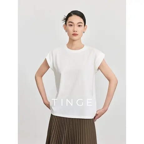 TINGE贴己圆领薄款宽松无袖宽肩T恤女士纯色薄款背心打底透气上衣商品大图
